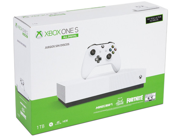 Consola Xbox One S All Digital de 1 TB. Color Blanco. con 3 Códigos de Juegos.