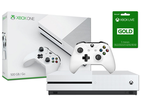 Consola Xbox One S de 500 GB con 3 meses de Xbox Live Gold. Color Blanco