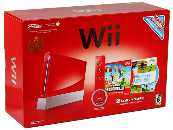 Consola Nintendo Wii  Edición Limitada 25 Aniversario Mario Bros, Roja. Incluye WiiSports+New Super Mario Bros+Wii MotionPlus.   