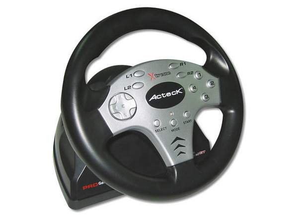 Volante Acteck Xtreme Wheel GT compatible con PC (USB) y Play Station 2. Color Plateado