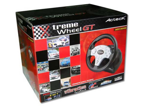Volante Acteck Xtreme Wheel GT compatible con PC (USB) y Play Station 2. Color Plateado