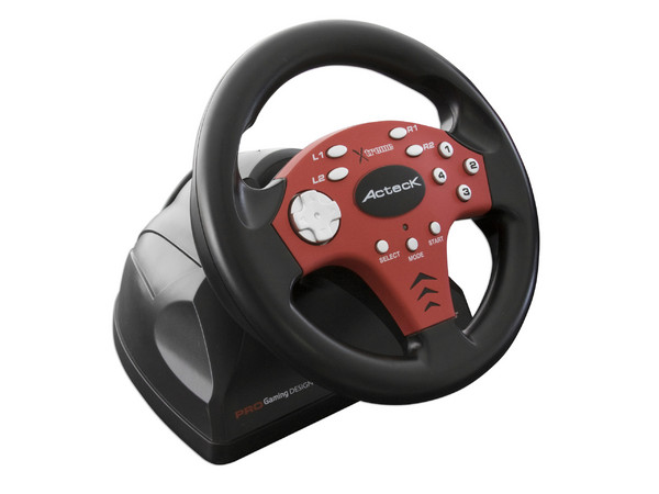 Volante Acteck Xtreme Wheel GT compatible con PC (USB) y Play Station 2. Color Rojo
