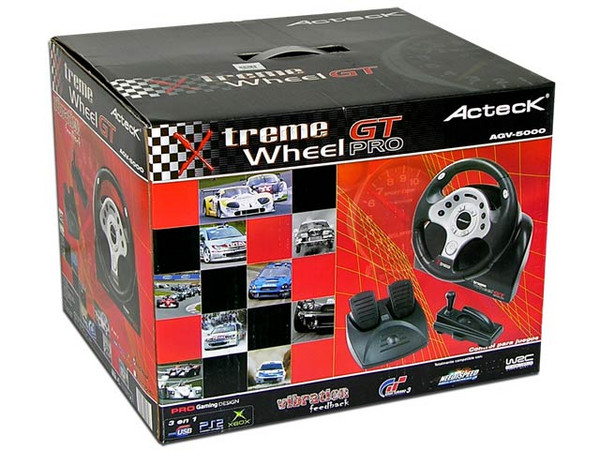 Volante Acteck Xtreme Wheel GT compatible con PC (USB) y Play Station 2. Color Negro/Rojo