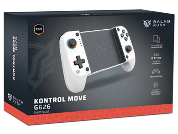Gamepad Balam Rush Kontrol Move G626, Inalámbrico, Bluetooth 5.0, Compatible con Android e iOS, Botones Mecánicos, Gatillos Sensibles, Funciones Turbo, RGB, Recargable, Color Legend Blanco.