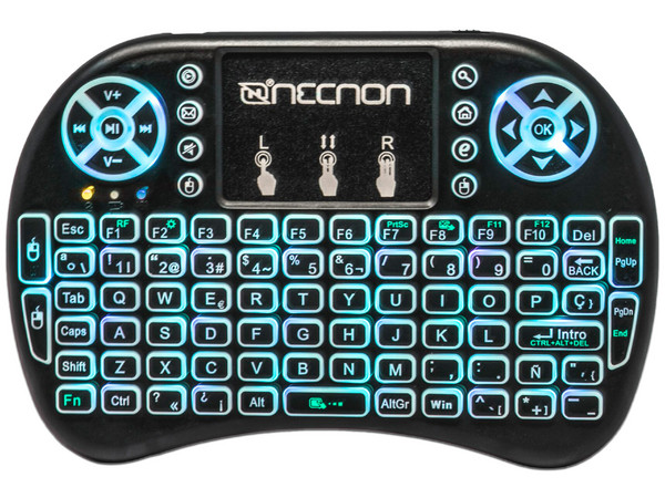 Control Remoto Necnon NCR-01, Inalámbrico, TouchPad, RGB, color negro.