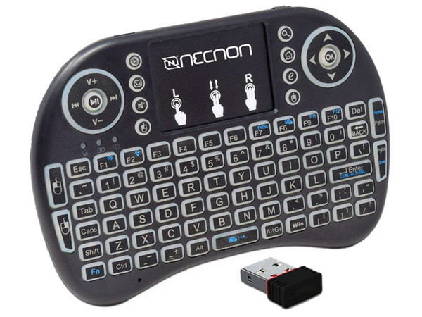 Control Remoto Necnon NCR-01, Inalámbrico, TouchPad, RGB, color negro.