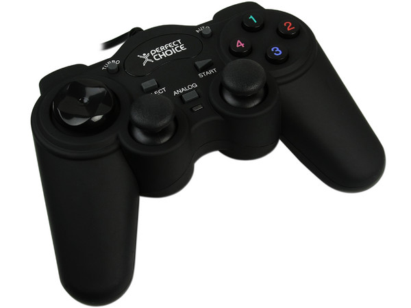 Game Pad Perfect Choice, 8 Botones de acción y 2 Motores de vibración, USB. Color Negro