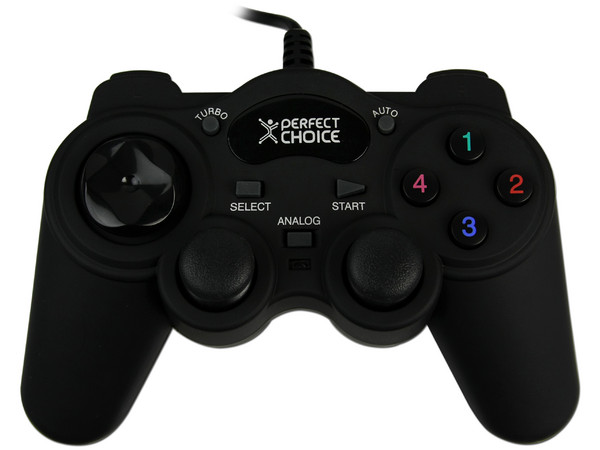 Game Pad Perfect Choice, 8 Botones de acción y 2 Motores de vibración, USB. Color Negro