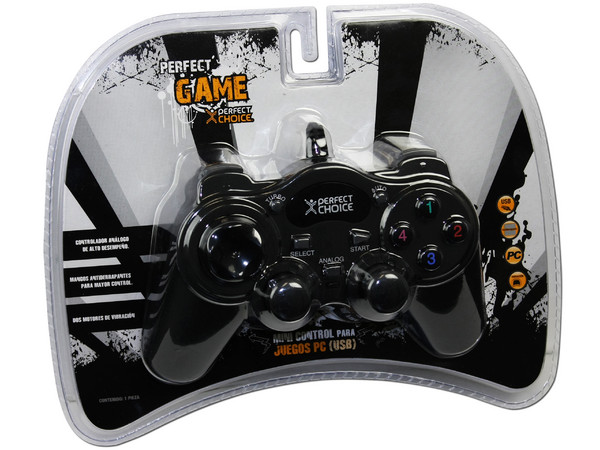 Game Pad Perfect Choice, 8 Botones de acción y 2 Motores de vibración, USB. Color Negro
