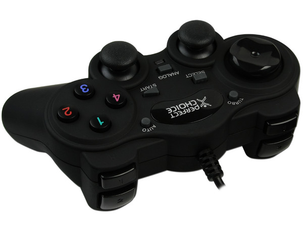 Game Pad Perfect Choice, 8 Botones de acción y 2 Motores de vibración, USB. Color Negro