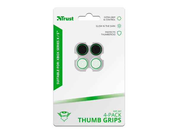 Paquete de 4 empuñaduras para el pulgar Trust GXT 267 para control Xbox Series X/S. Color Negro y Blanco.