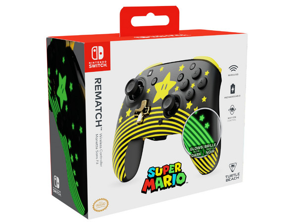 Control Inalámbrico Turtle Beach Rematch Estrella de Super Mario, Compatible con Nintendo Switch. Color Negro.