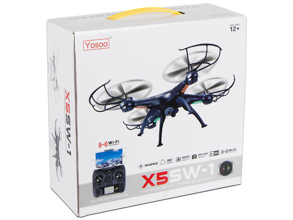 Drone Yosoo X5SW-1 con batería recargable, Cámara de 2 MP, Transmisión vía Wi-Fi, Frecuencia de 2.4 GHz. Color Negro