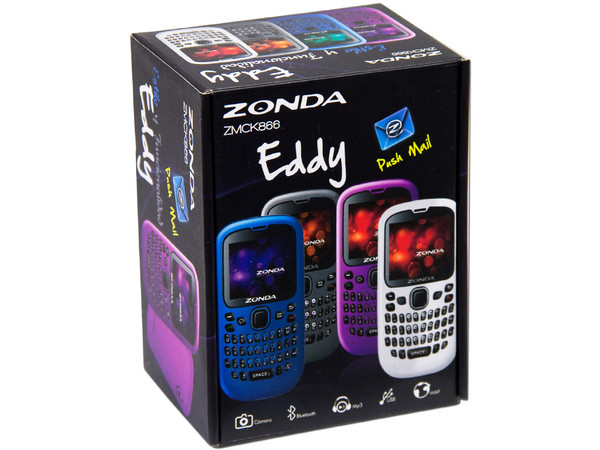 Celular Zonda Eddy, Tipo barra delgado  con pantalla a color y teclado QWERTY, Multilínea. Color Blanco.