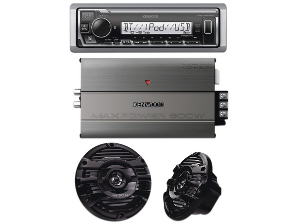 Kit de Estéreo Para Auto con Bluetooth KMR-M332BT, Amplificador KAC-M3004, 2 Bocinas KFC-1653MRB, Color Plata.