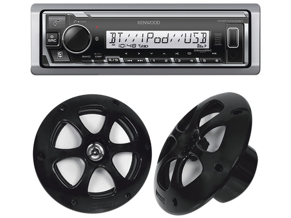 Kit de Estéreo Para Auto con Bluetooth KENWOOD, Incluye Estéreo KMR-M332BT, 2 Bocinas KFC-1613MRB, Color Negro.