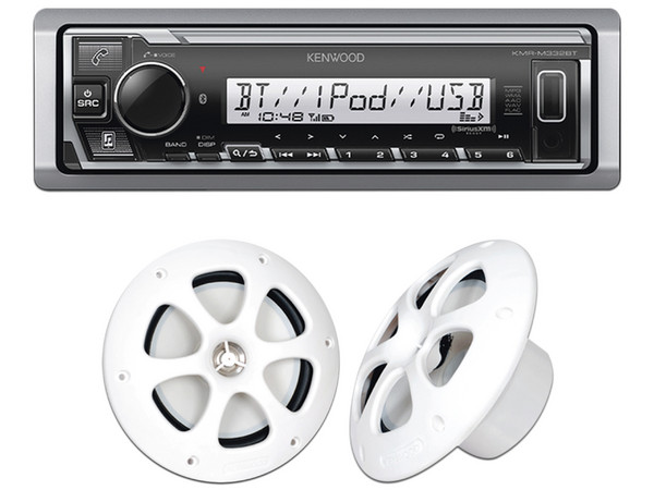 Kit de Estéreo Para Auto con Bluetooth KENWOOD, Incluye Estéreo KMR-M332BT, 2 Bocinas KFC-1613MRW, Color Blanco.
