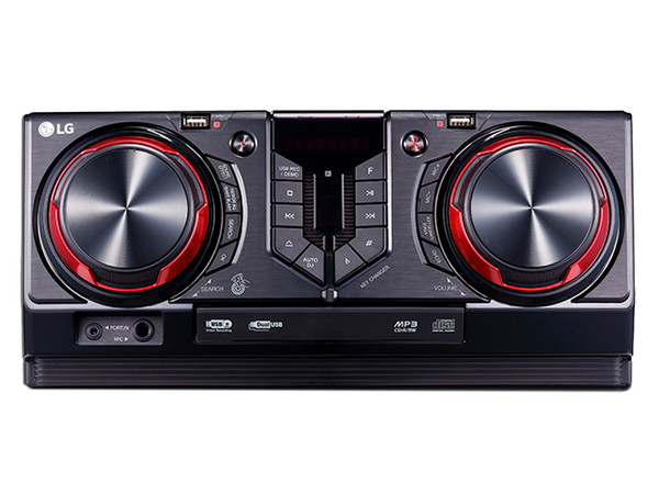 Minicomponente LG CJ45, 720W/480W, USB, 3.5mm, Bluetooth. Color negro/rojo.