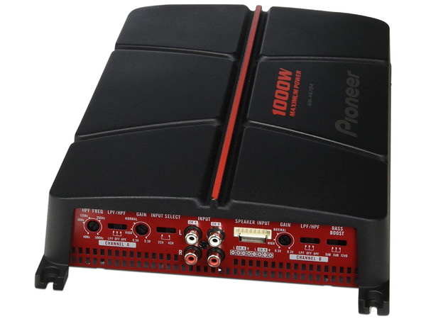 Amplificador Pioneer de 4 Canales, 1000W. Color Negro con Rojo.