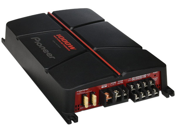 Amplificador Pioneer de 4 Canales, 1000W. Color Negro con Rojo.