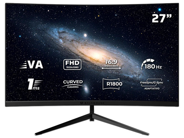 Monitor Gamer Balam Rush Andromeda MAG27Y, Curvo, 27 Pulgadas, VA, Full HD, 180 Hz, 1 ms, R1800, VESA 100, RGB, Overclock 200 Hz, FreeSync, Flicker Free, Low Blue Light, Color Negro.