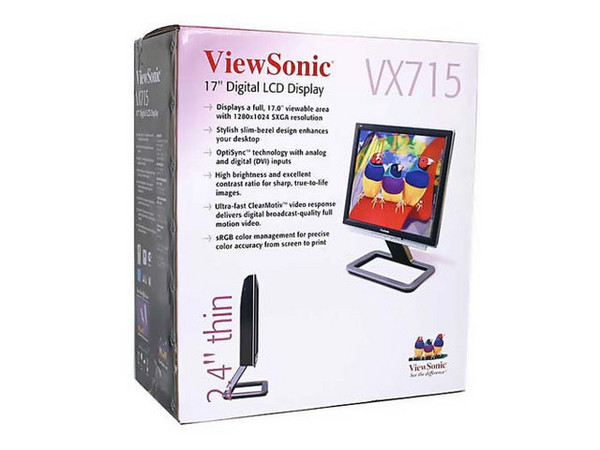 Monitor LCD ViewSonic VX715 de 17 Pulg. Ultra Delgado, Color Negro/Plata