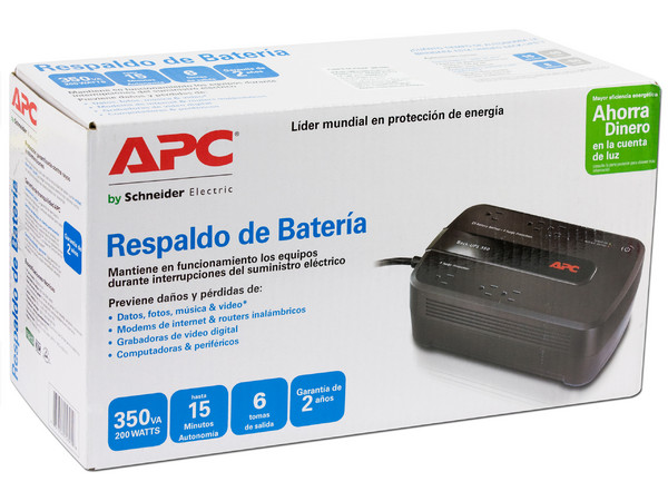  Batería de Respaldo APC Back-UPS BE350G-LM, 350VA (200 Watts) con 5 contactos NEMA 5-15R. 