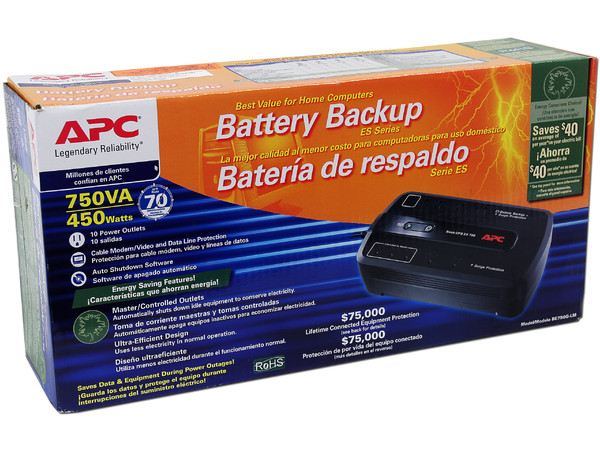 Batería de Respaldo APC Back-UPS BE750G-LM de 750VA(450W) con 10 Contactos NEMA 5-15R, 120V.