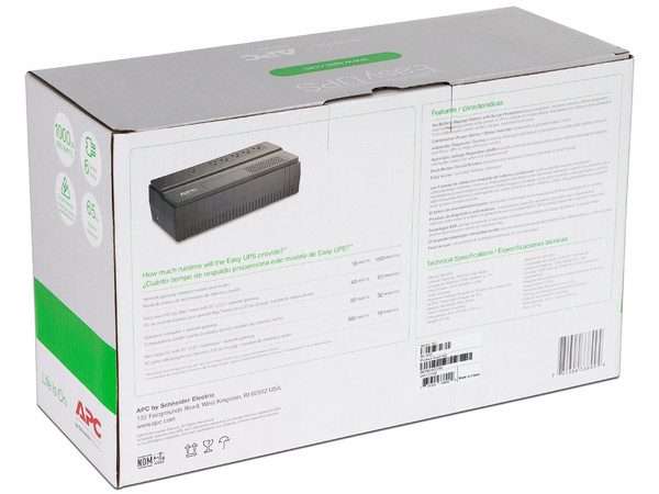 Unidad Easy UPS APC  BV1000 de 1000VA (600W) con 6 Contactos NEMA 5-15R, 120V.