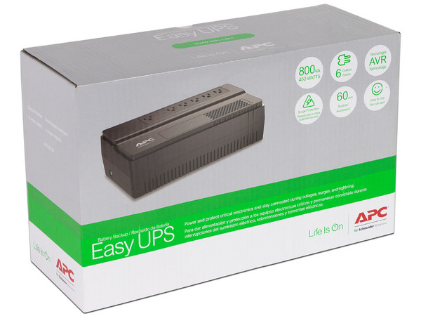Unidad Easy UPS APC BV800 de 800VA (450W) con 6 Contactos NEMA 5-15R, 120V.