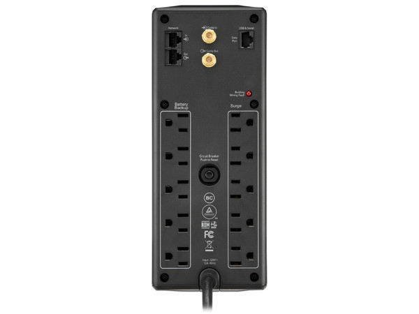 UPS APC BX1500M-LM60 de 1500VA (900 Watts), Salida 120V, 10 Contactos NEMA 5-15R, Color Negro.