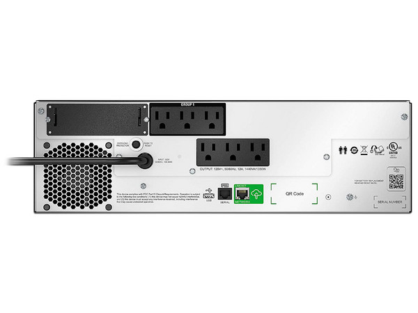 UPS APC Smart SMTL1500RM3UC de 1440VA (1350 Watts) con 6 contactos, Puerto SmartConnect, Montaje en Rack, 3U.