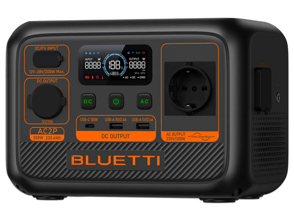 Estación de Energía Portátil Bluetti AC2P, 300W, 3000 Ciclos, Panel Solar, USB Tipo C, USB. Color Negro.
