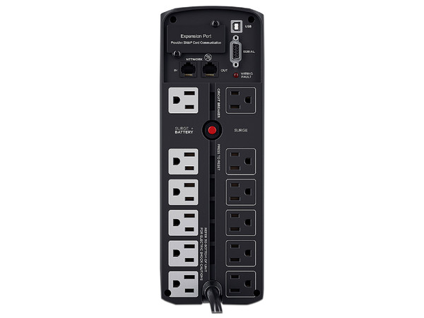 UPS NoBreak CyberPower CP1500 de 1500VA/900W con 12 contactos NEMA 5-15R, voltaje de entrada 120V. Color Negro. (3 años de garantía)