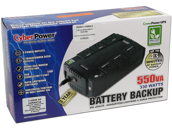 UPS CyberPower CP550SLG, 550VA (330 Watts) con 8 Conexiones, USB. 