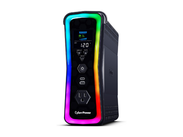 UPS NoBreak Gamer CyberPower GX150C2 de 1500VA/1000W con 13 contactos NEMA 5-15R, 2 USB Tipo C, voltaje de entrada 120V, RGB. Color Negro.