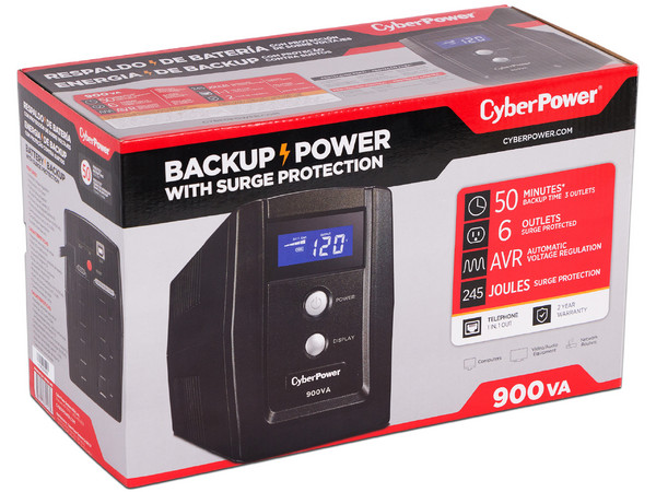 UPS CyberPower OM900ATLCD de 900VA(420W), 6 contactos NEMA 5-15R, 120V. 2 años de garantía (1 año en batería). (Caja abierta)