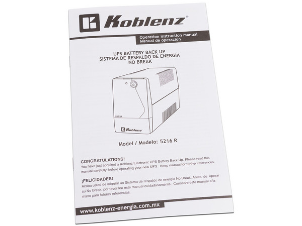 No-Break Koblenz  5216 R, 520VA (240 Watts) con 6 contactos NEMA 5-15R, 120V.