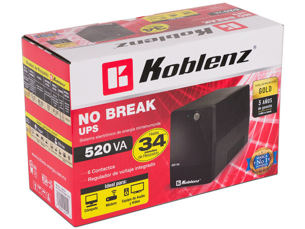 No-Break Koblenz  5216 R, 520VA (240 Watts) con 6 contactos NEMA 5-15R, 120V.