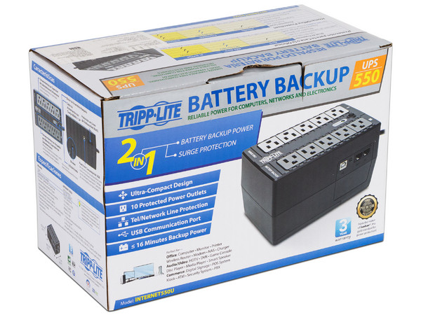 Batería de Respaldo TrippLite INTERNET550U de 550VA (300 Watts) con 10 contactos NEMA 5-15R.