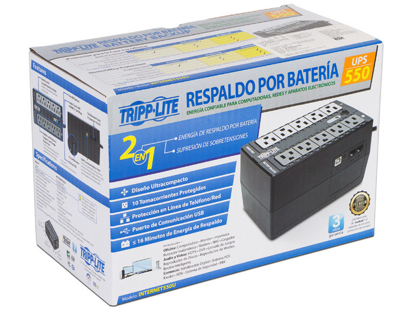 Batería de Respaldo TrippLite INTERNET550U de 550VA (300 Watts) con 10 contactos NEMA 5-15R.