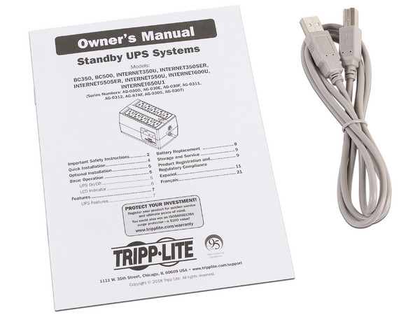 Batería de Respaldo TrippLite INTERNET550U de 550VA (300 Watts) con 10 contactos NEMA 5-15R.