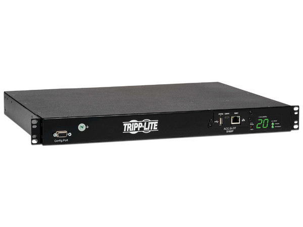 Unidad de distribución de energía monofásico controlable Tripp Lite PDUMH20HVATNET de 3.8kW, de 10 contactos (8xC13 y 2xC19), para montaje en rack de 1U.