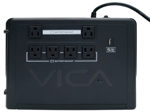 No-Break con regulador VICA Revolution 700 de 700VA/400W con pantalla LCD, 6 contactos tipo NEMA 5-15R, USB. Color Negro

