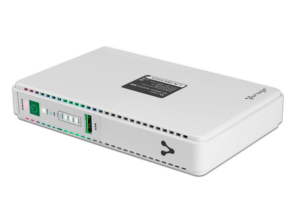 Mini No-Break Vorago NBM-300 para Modem, 21W, Batería de 8800 mAh, PoE RJ-45, USB. Color Blanco.