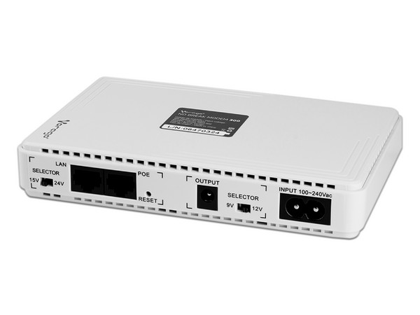 Mini No-Break Vorago NBM-300 para Modem, 21W, Batería de 8800 mAh, PoE RJ-45, USB. Color Blanco.