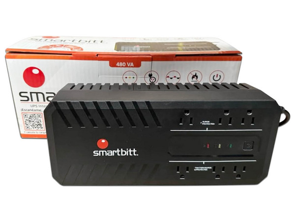 No Break Smartbitt SBNB480M 480VA/240W, 6 Contacts, Color Negro.