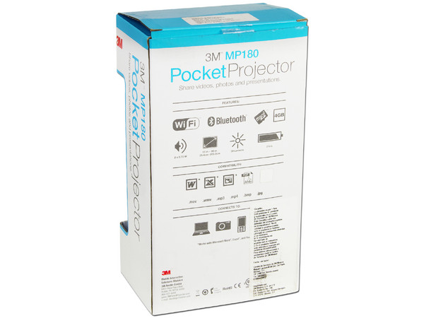 Proyector de Bolsillo 3M MP180, LED, Resolución de 800 x 600, 32 Lúmenes, Pantalla touch, 4GB de memoria interna, Wi-F.