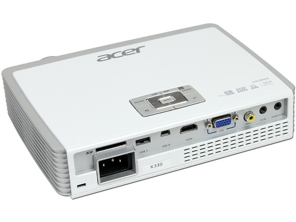 Proyector Acer K330 LED, HD Widescreen (1280x800), HDMI, 500 ANSI-Lumens.
Reproduce Videos, MP3s y Fotos desde memorias USB/SD.