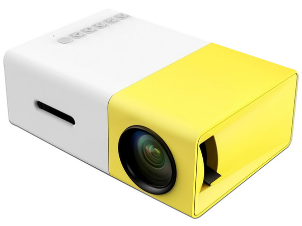 Mini Proyector Aktion YG300, 1080P, USB, 400 lúmenes, Wi-Fi, color amarillo.